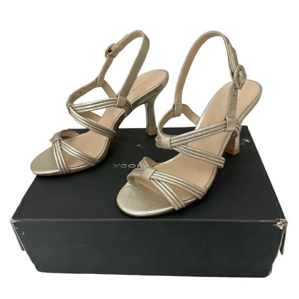 Pelle Moda Platinum Gold Metallic Strappy Slingback Heels Sandals Women's Size 7